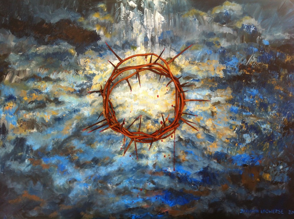 'TURNING POINT', acryl on canvas, wooden crown, 75 cm X 115cm, by Benjamin Louwerse, 2014