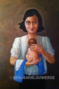 Anne Frank as the Virgin Mary / moeder Maria, oil painting on canvas by Benjamin  Louwerse, 60cm X 80cm, 2013