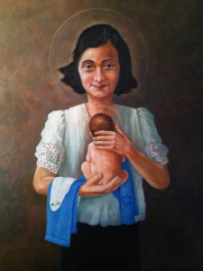 Anne Frank as the Virgin Mary, oil painting on canvas, 60cm X 80cm, 2013 by Benjamin Louwerse